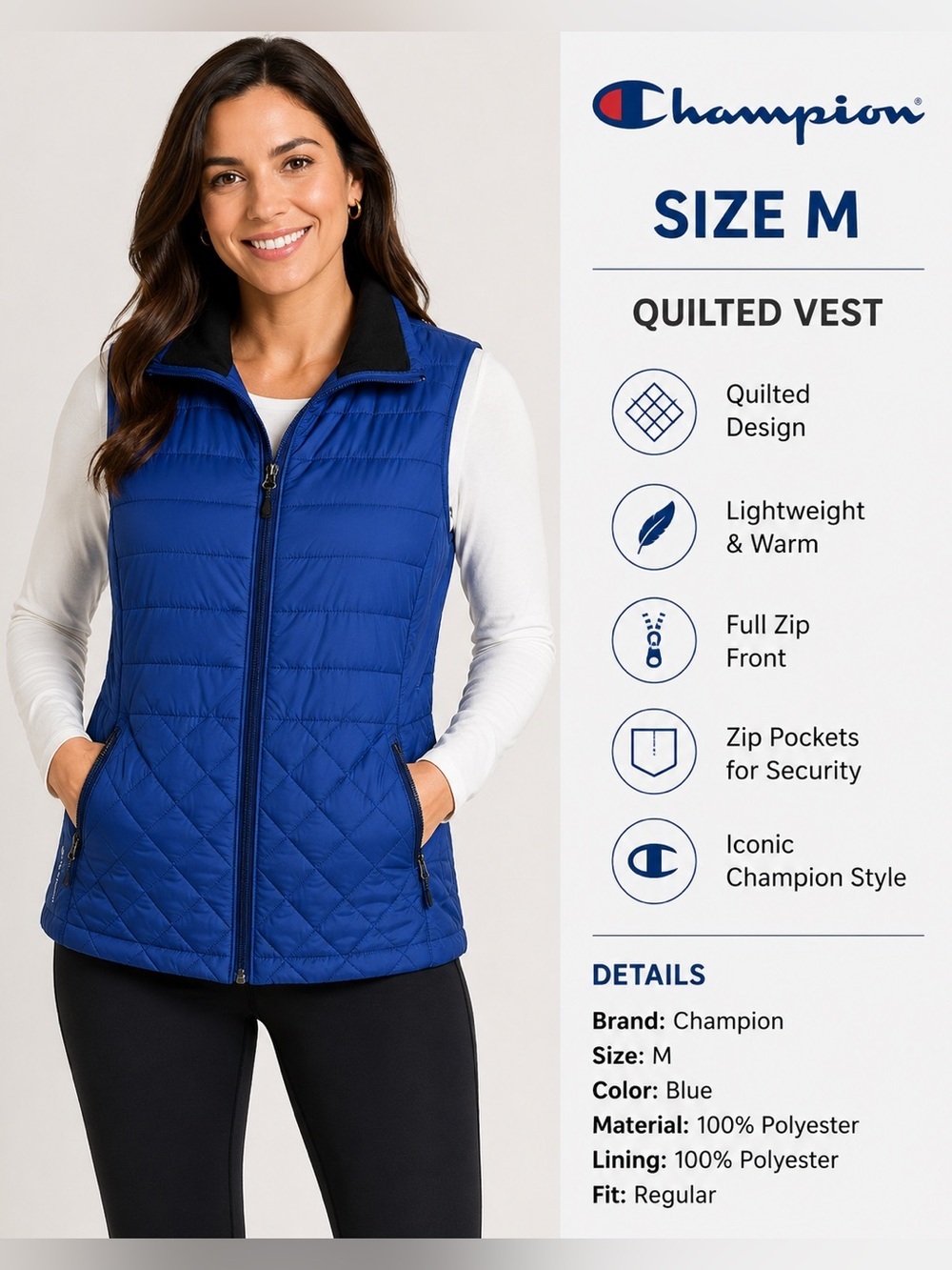 CHAMPION venture loft women quilted blue outdoor style vest/size M
